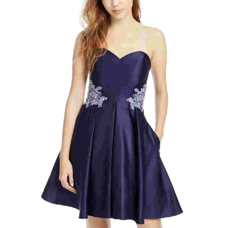 Girl Style Blondie Women's Floral Appliqué Strapless Fit & Flare Dress Purple Size 5