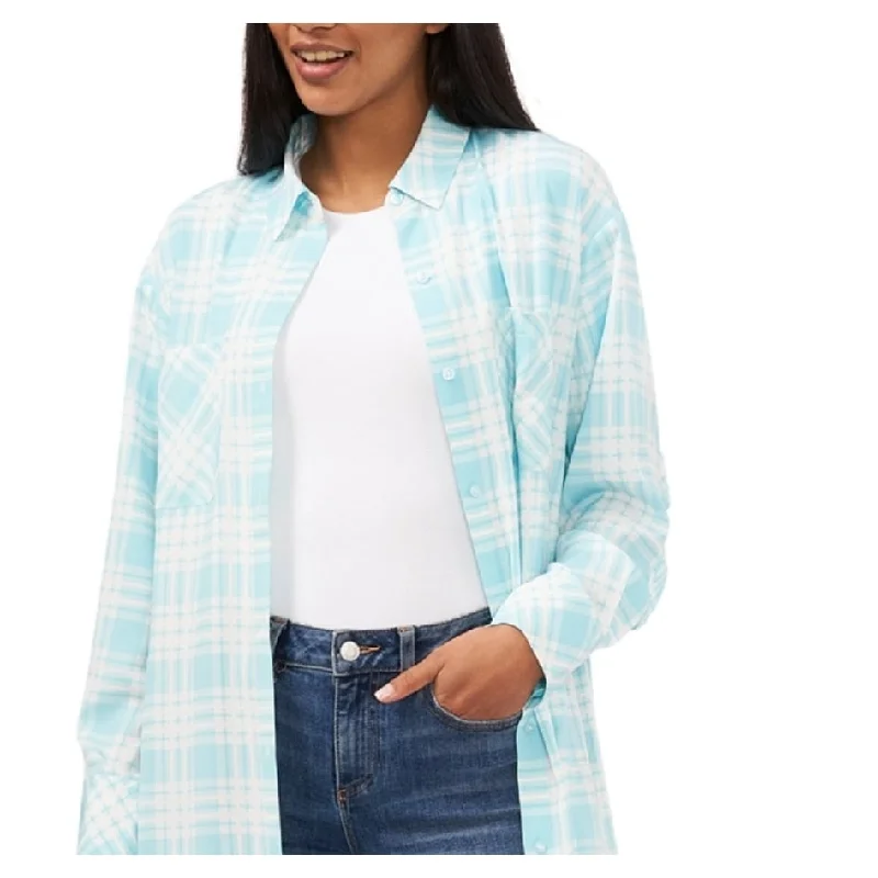 Sports Style Riley & Rae Women's Plaid Button Front Shirt Dress Blue Size Medium