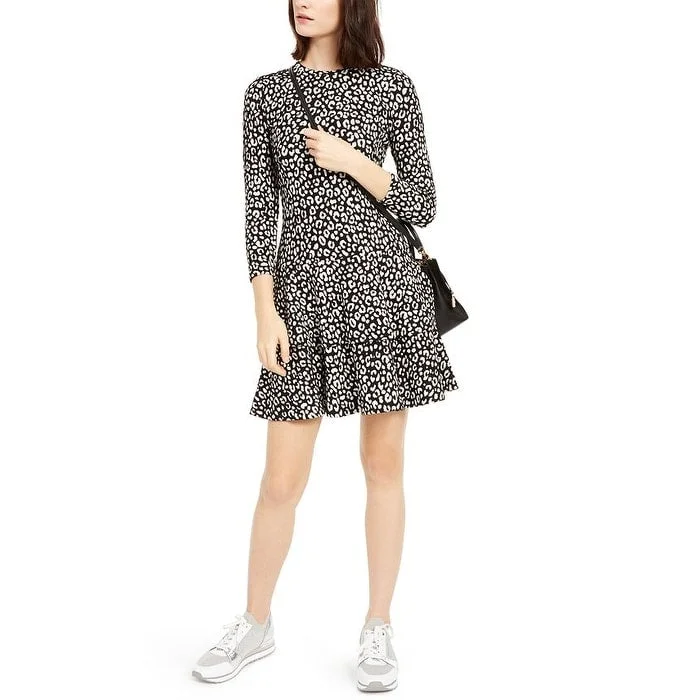 Exquisite Details Michael Kors Women's Leopard Print Tiered Dress Black Size X-Small Exquisite Details Michael Kors Women's Leopard Print Tiered Dress Black Size X-Small