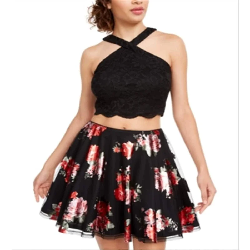 Retro Lace Fabric City Studios Junior's 2 Pc Glitter Lace & Floral Print Dress Black Size 1