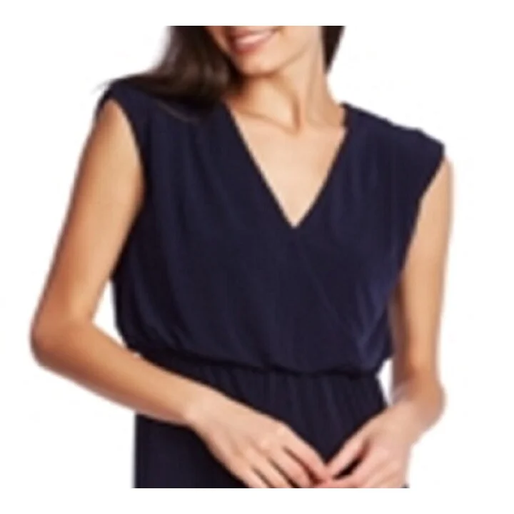 Cozy Shirts 1.State Women's Cinched Waist V Neck Casual Dress Blue Size X-Large