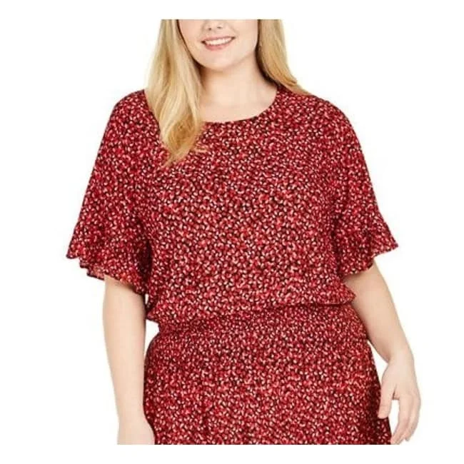 Chic Relaxation Michael Kors Women's Plus Printed Petal Fit & Flare Dress Red Size 0X Chic Relaxation Michael Kors Women's Plus Printed Petal Fit & Flare Dress Red Size 0X