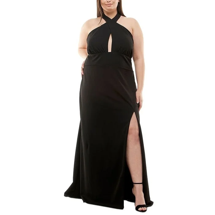 Soft Style Speechless Women's Keyhole Halter Gown Black Size 18W