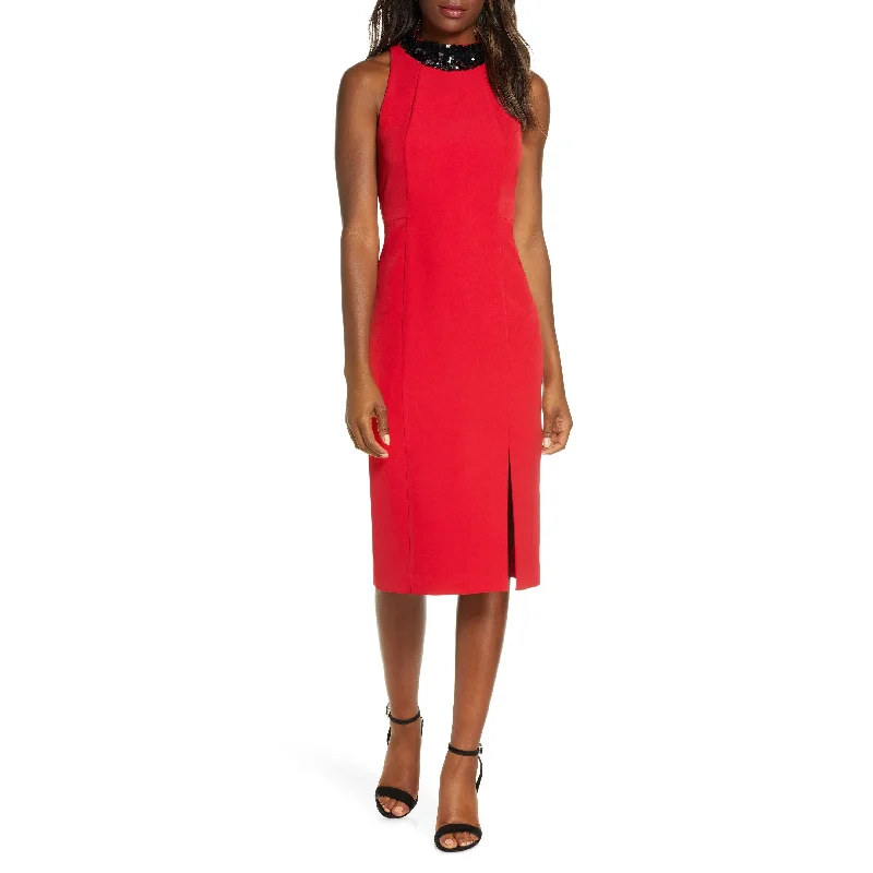 Elegant Style Taylor Women's Paillette Neck Sheath Dress Red Size 6