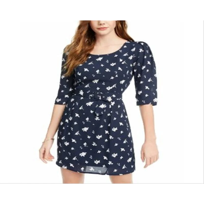 Feminine Charm Trixxi Junior's Floral A Line Dress Blue Size L