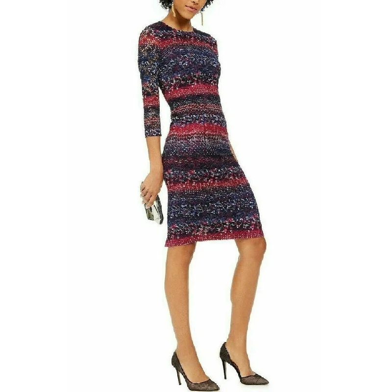 Cozy Look Kensie Women's Printed Lace Midi Bodycon Dress Blue Size 14
