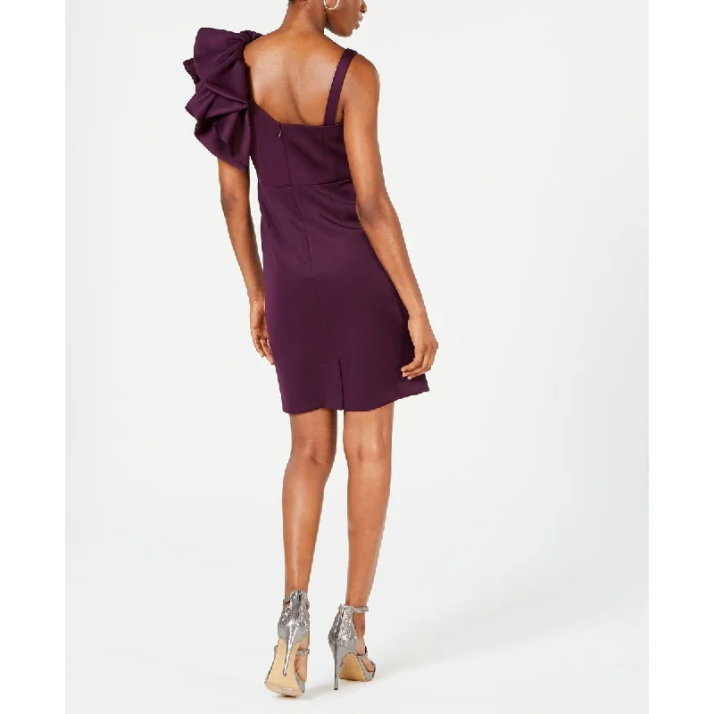 Leisure Sports Nightway Women's Embellished Ruffled Sleeveless Asymmetrical Neckline Above The Knee Sheath Cocktail Dress Purple Size 8 Leisure Sports Nightway Women's Embellished Ruffled Sleeveless Asymmetrical Neckline Above The Knee Sheath Cocktail Dress Purple Size 8