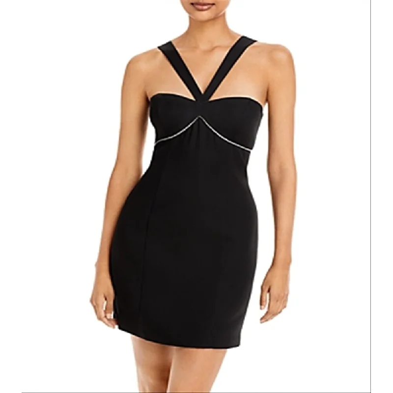 Design sense Aqua Women's V Strap Mini Evening Dress Black Size 14