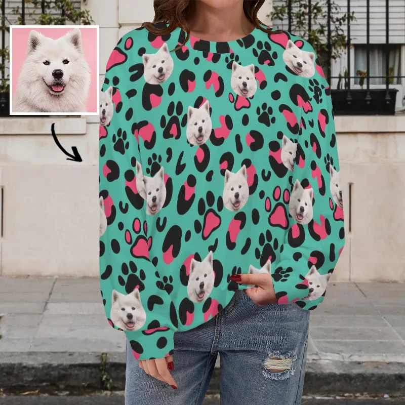 Design Must-have Custom Pet's Face Paw Pattern Women's Casual Long Sleeve Sweatshirts Design Must-have Custom Pet's Face Paw Pattern Women's Casual Long Sleeve Sweatshirts