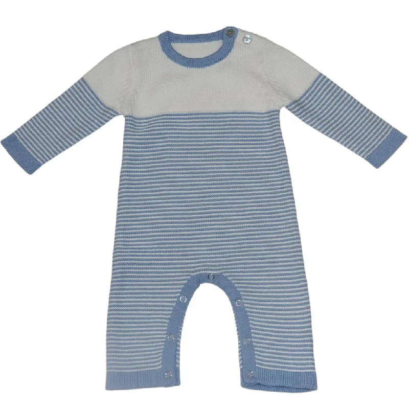 Black And White Style A Soft Idea Seed Stitched Striped Romper in Blue