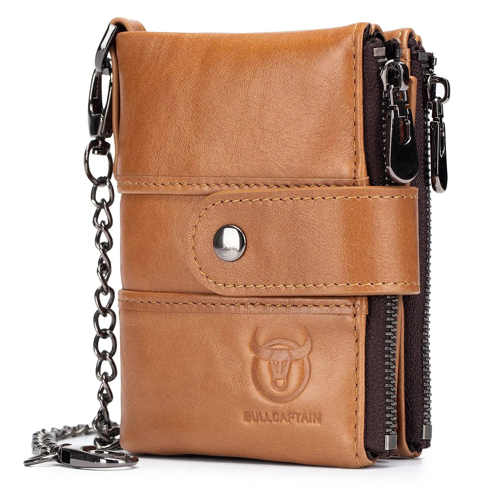 Sports Vitality Style BULLCAPTAIN Durable Men Vintage Cow Leather Wallet Card Holder Foldable Wallet Purse with Chain Black / Coffee / Brown 2021 Sports Vitality Style BULLCAPTAIN Durable Men Vintage Cow Leather Wallet Card Holder Foldable Wallet Purse with Chain Black / Coffee / Brown 2021