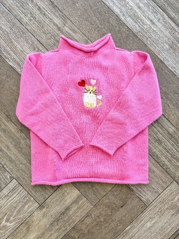 Retro Dress A Soft Idea Cupid Cat Roll Neck Sweater in Hot Pink