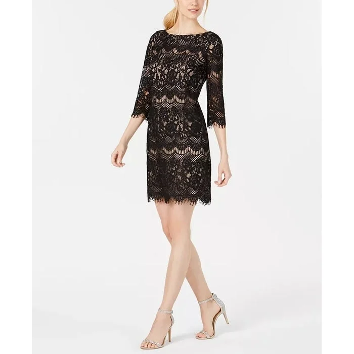 Integrated Design Jessica Howard Women's Allover Lace Sheath Dress Gray Size 8