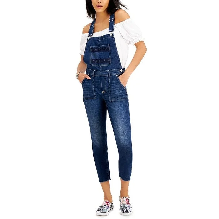 Smart Casuals Tommy Jeans Women's Stretch Pocketed Buttoned Adjustable Overalls Sleeveless Square Neck Skinny Jumpsuit Blue Size 25