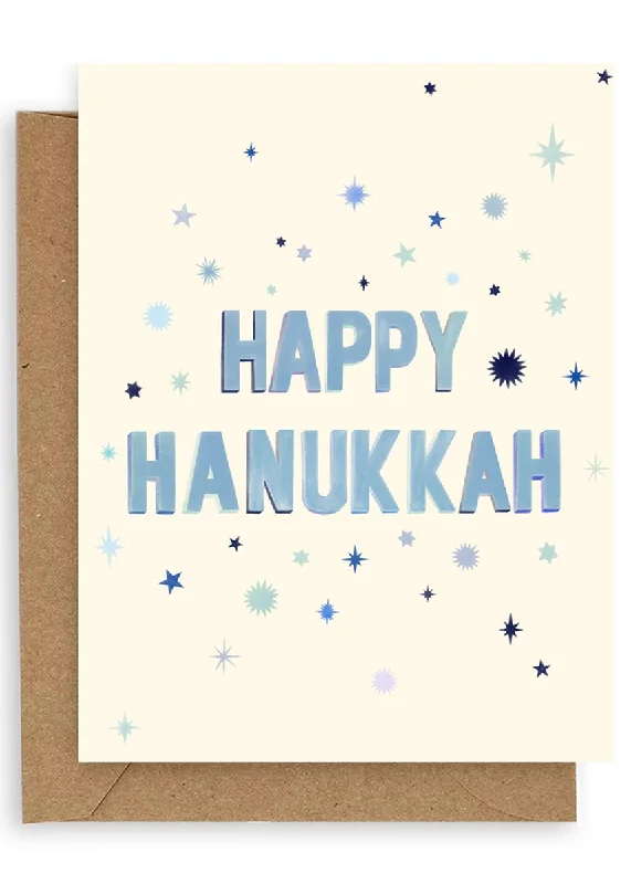 Fashion Style Blue Stars Happy Hanukkah Card