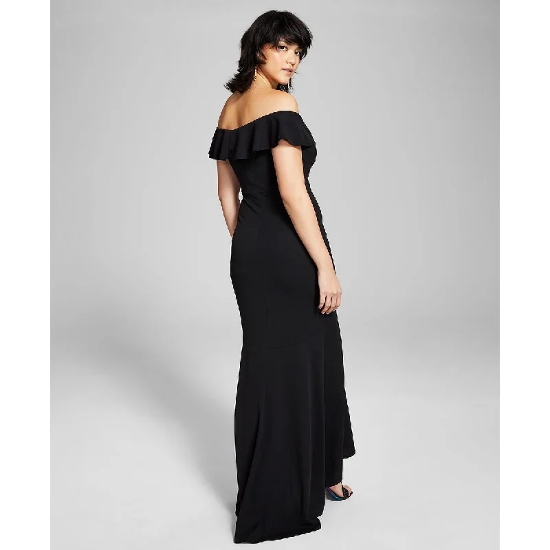 Slightly Flared Design Emerald Sundae Junior's Off The Shoulder Dress Black Size Medium