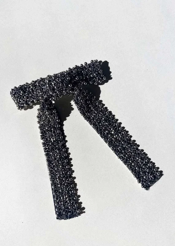 Elegant And Lazy Embellished Hair Bow Barrette Clip -  Black