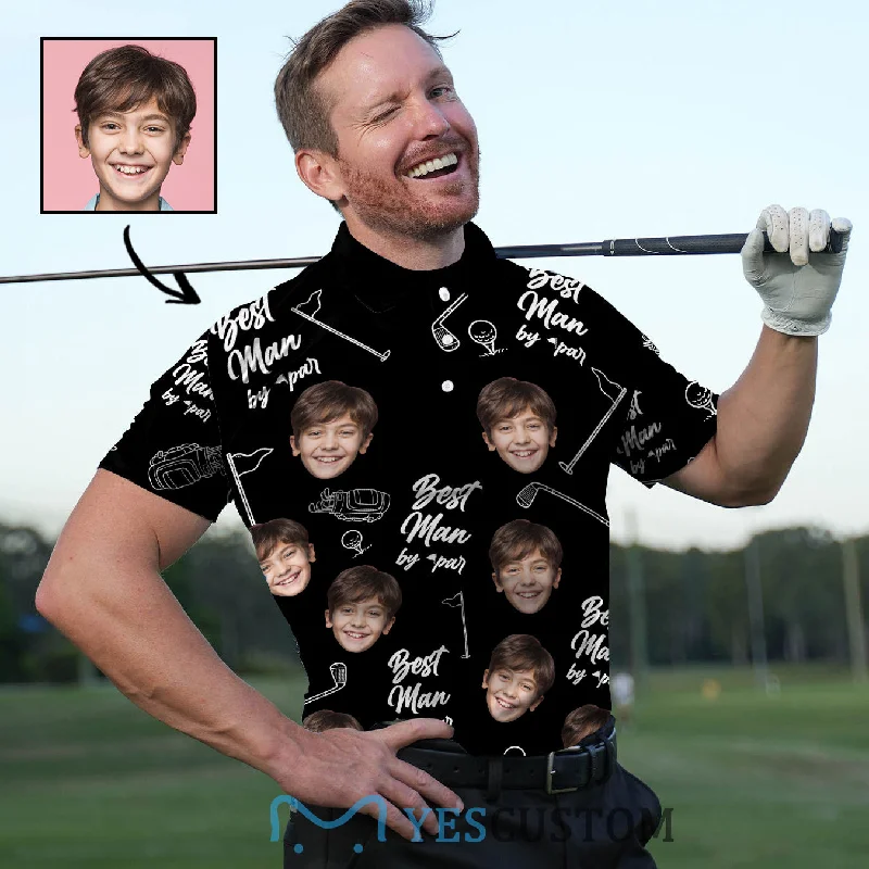 Alice style Custom Face Best Man By Par All Over Print Black Polo Shirt Personalized Men's Golf Shirt
