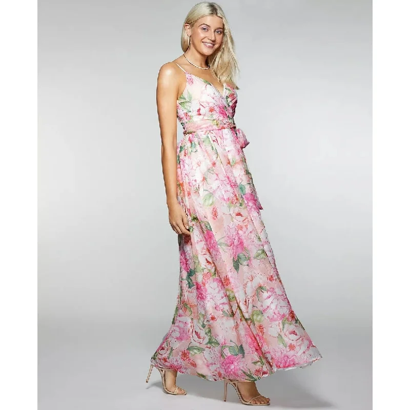 Elegant Design Trixxi Women's Pink Belted Floral Spaghetti Strap V Neck Full-Length Fit + Flare Formal Dress Size 3 Natural Size 3 Elegant Design Trixxi Women's Pink Belted Floral Spaghetti Strap V Neck Full-Length Fit + Flare Formal Dress Size 3 Natural Size 3