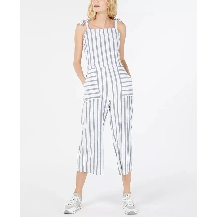 Exquisite Tailoring Monteau Women's Petite Striped Cropped Jumpsuit White Size PM