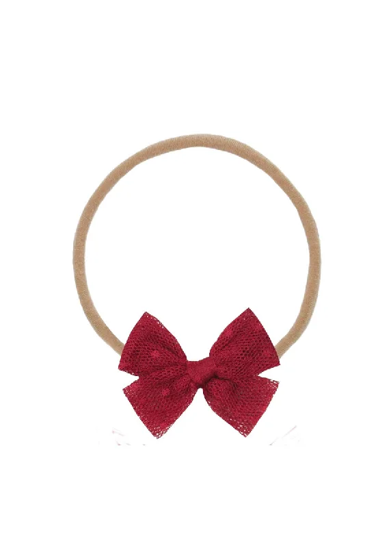Free And Casual Small Tulle Bow Headband - Red Dot