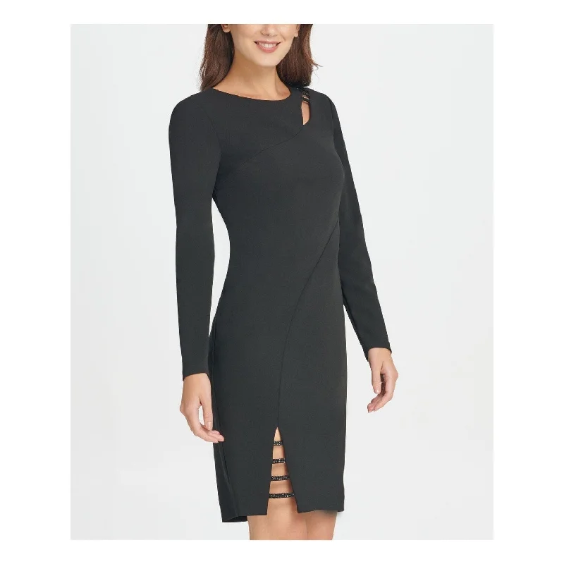 Soft Wear Dkny Women's Beaded Cutout Crepe Sheath Dress Black Size 4