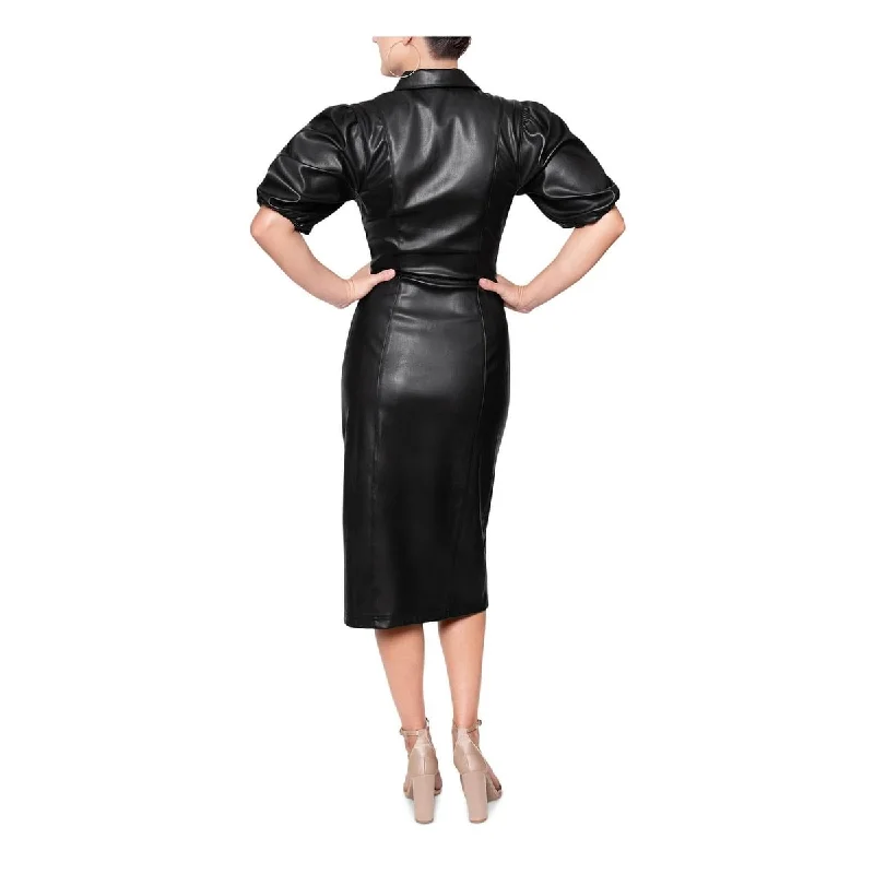 Luxury And Elegant Rachel Rachel Roy Women's Faux Leather Calf Midi Dress Black Size 8