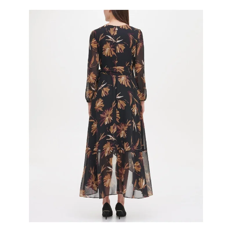 Unique Fashion Tommy Hilfiger Women's Long Sleeve Tea-Length Dress Black Size 4