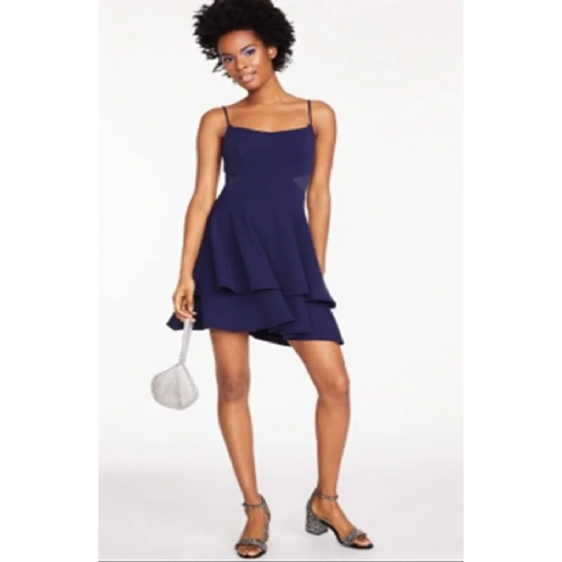 Warm Atmosphere B Darlin Junior's Mesh Inset Flounce Fit & Flare Dress Blue Size 0