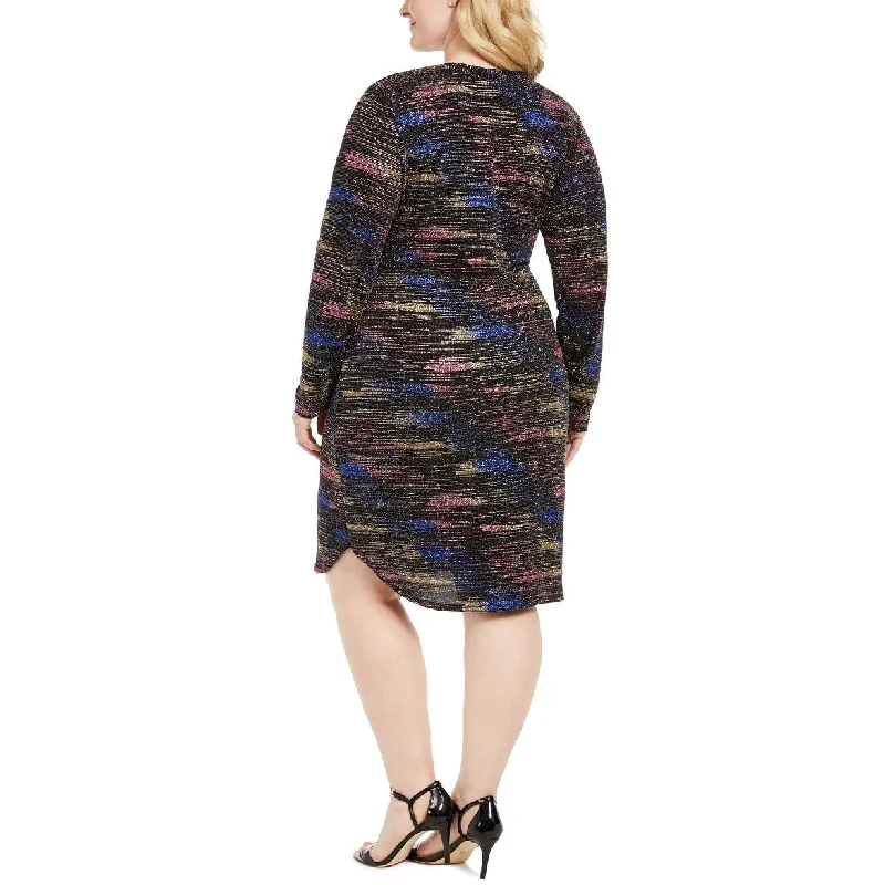 Celebrity Style B Darlin Women's Plus All Over Disco Metallic Knee Length Cocktail Dress Black Size 24