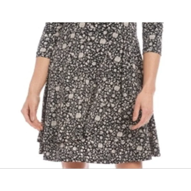 British Style Karen Kane Women's Printed Faux Wrap Dress Gray Size Medium