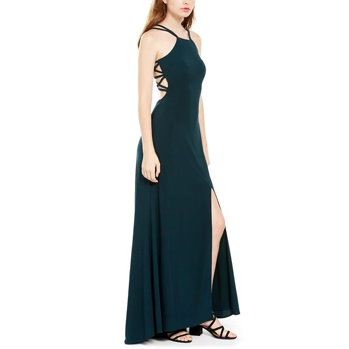 Playful Style Morgan & Company Women's Sleeveless Halter Full Length Sheath Evening Dress Green Size 15