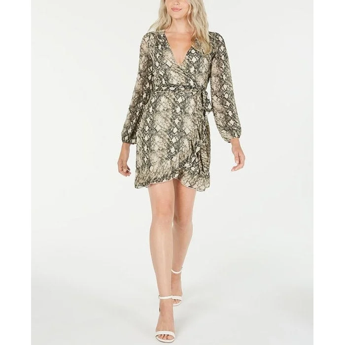Comfortable Series Leyden Women's Long Sleeve Snake Print Wrap Dress Brown Size Large Comfortable Series Leyden Women's Long Sleeve Snake Print Wrap Dress Brown Size Large