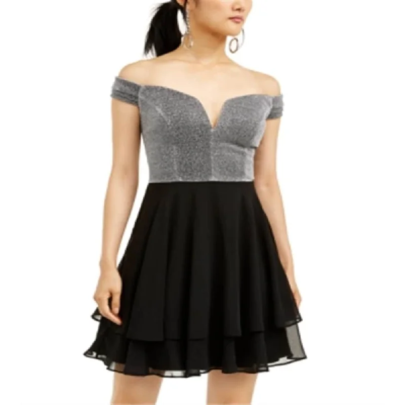 Exquisite Craftsmanship City Triangles Women's Glitter Off Shoulder Short Cocktail Layered Dress Grey Size 3 Exquisite Craftsmanship City Triangles Women's Glitter Off Shoulder Short Cocktail Layered Dress Grey Size 3
