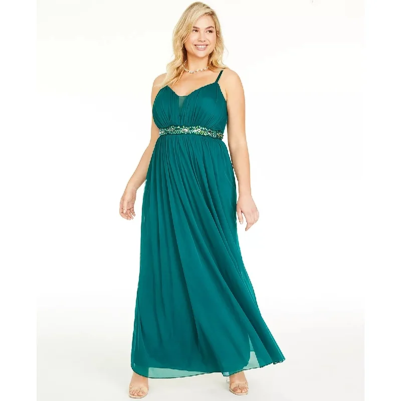 Fashion Touch Teeze Me Women's Trendy Rhinestone Trim Gown Green Size 14