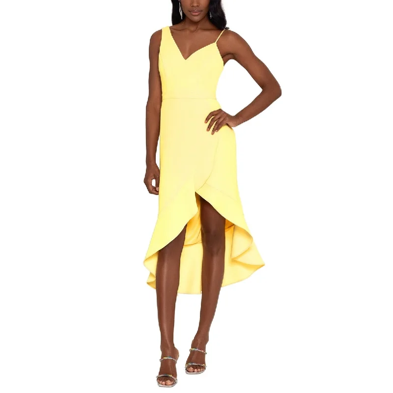 Cozy Fit Wear Xscape Women's Ruffled High Low Midi Sheath Dress Yellow Size 10
