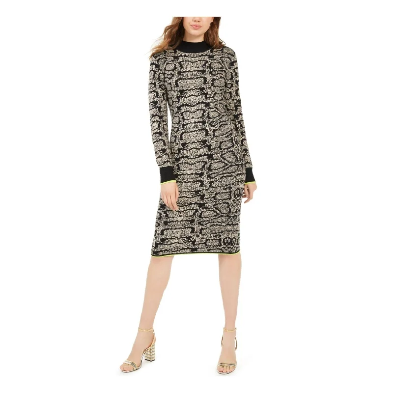 Sports Design Planet Gold Women's Long Sleeve Knee Length Body Con Dress Brown Size Small
