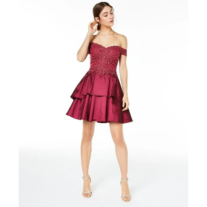 High Street Series City Studio Women's Embellished Short Sleeve Off Shoulder Short Party Fit Flare Dress Purple Size 7 High Street Series City Studio Women's Embellished Short Sleeve Off Shoulder Short Party Fit Flare Dress Purple Size 7