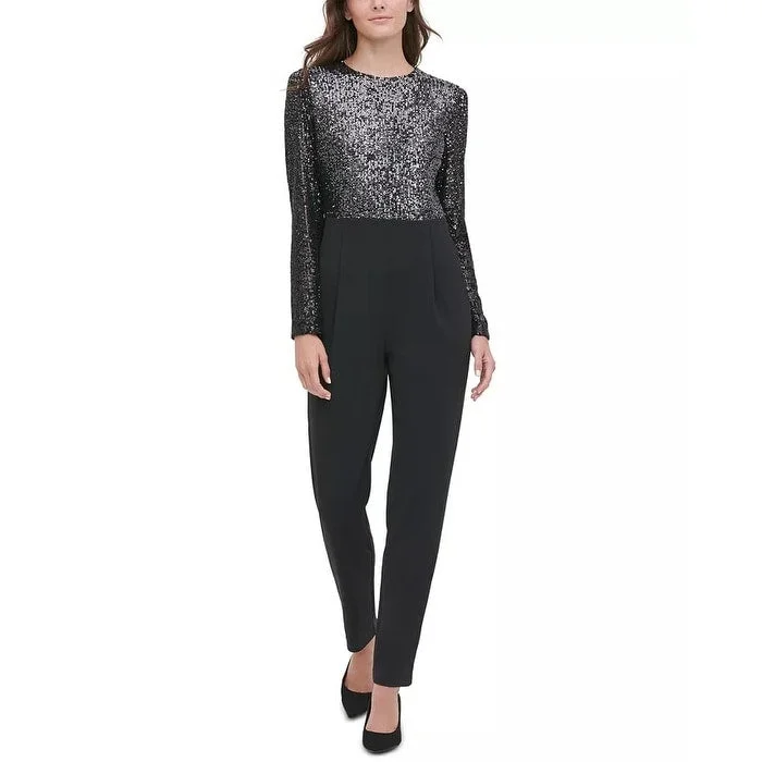 Comfortable And Casual Tommy Hilfiger Women's Sequined Straight-Leg Jumpsuit Black Size 16