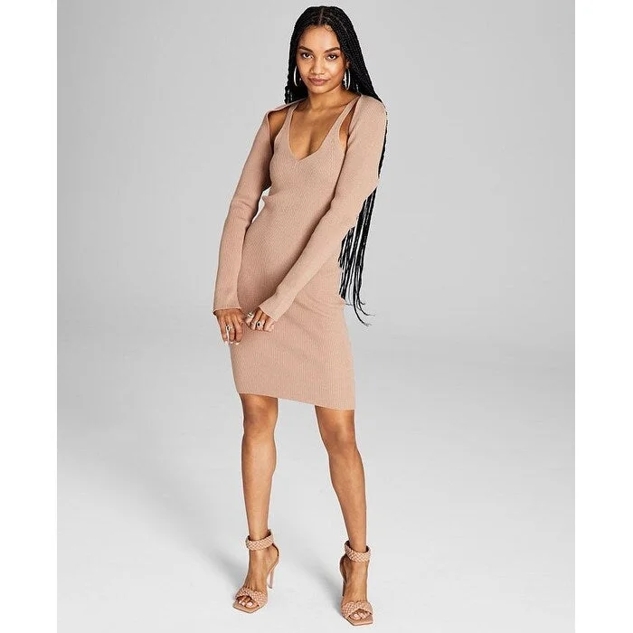 Multi-functional style And Now This Women's Ribbed Knit Bodycon Dress & Shrug Brown Size Small Multi-functional style And Now This Women's Ribbed Knit Bodycon Dress & Shrug Brown Size Small
