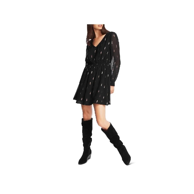 Easy Style 1.STATE Women's Smocked Metallic Print Dress Black Size S
