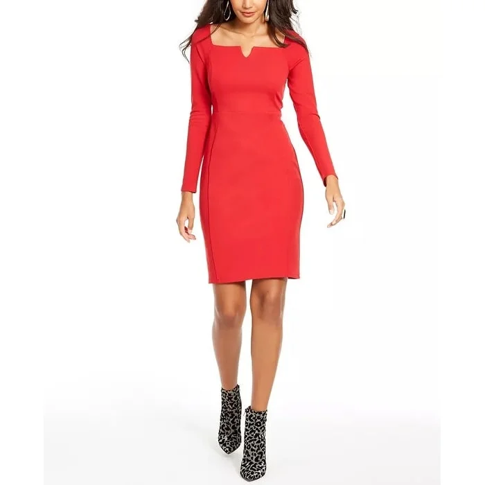 Fashion Must-have Thalia Sodi Women's Notched-Neck Sheath Dress Bright Red Size Small