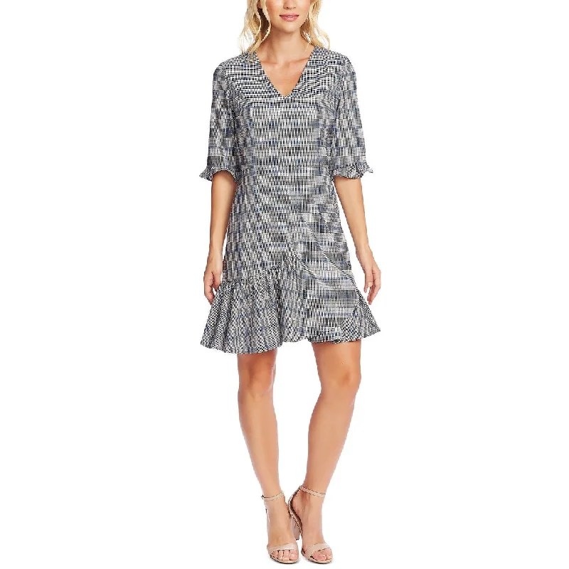 Fashion Style Cece Women's Plaid V-Neck Flounce Dress Gray Size 6
