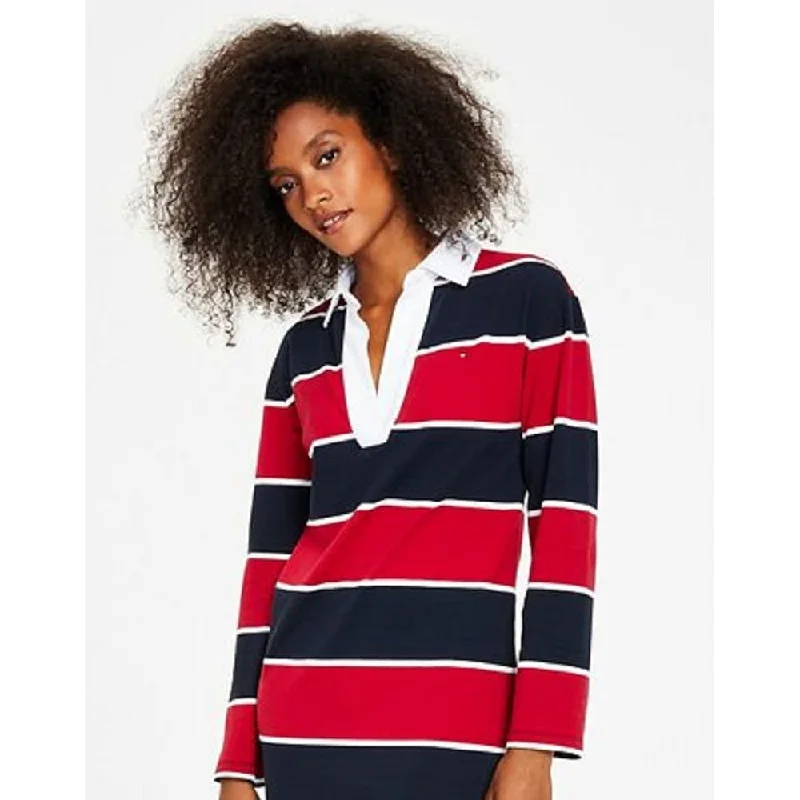 Relaxed Chic Tommy Hilfiger Women's Rugby Collared Dress Blue Size X-Small