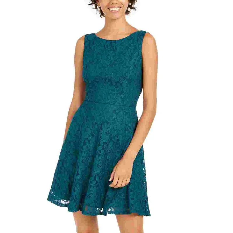 Comfortable And Versatile Speechless Women's Lace Zippered Sleeveless Jewel Neck Short Fit Flare Dress Green Size Xxs
