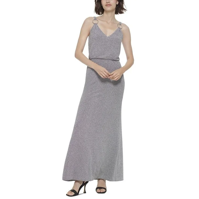 Elegant and noble Calvin Klein Women's Ring Embellished Metallic Gown Gray Size 10