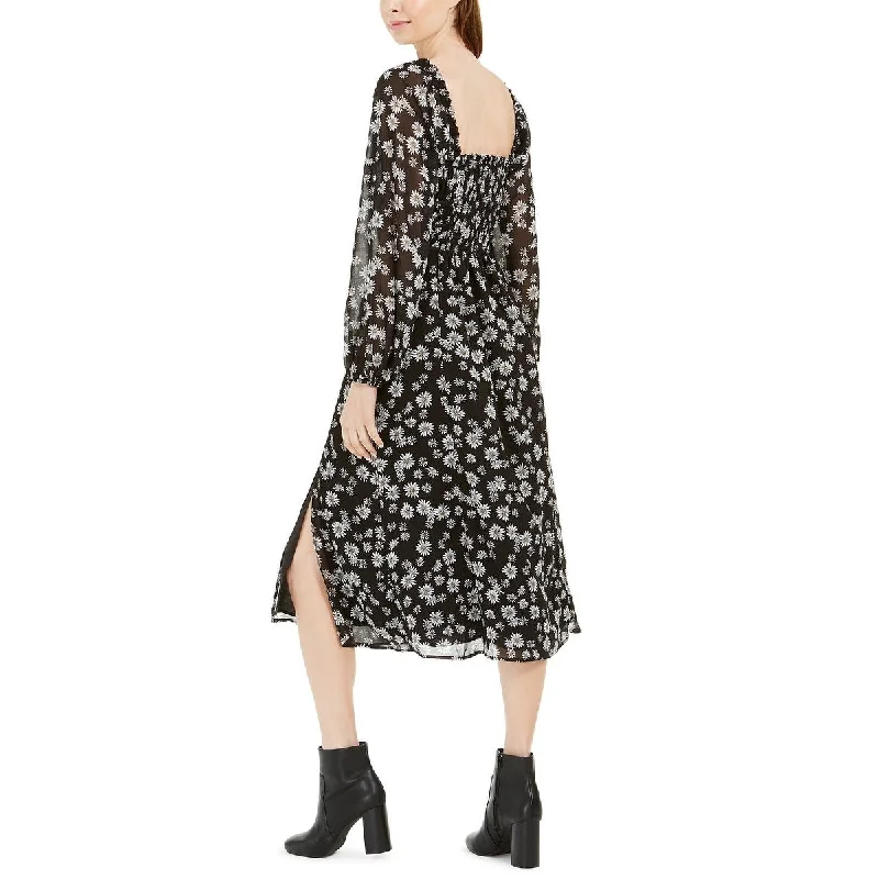 Fashion Wear Leyden Women's Slitted Floral Square Neck Below The Knee Fit Flare Dress Black Size X-Small Fashion Wear Leyden Women's Slitted Floral Square Neck Below The Knee Fit Flare Dress Black Size X-Small