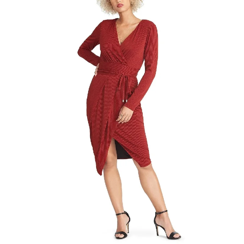 Retro Style Rachel Roy Women's Glitter Belted Long Sleeve V Neck Knee Length Faux Wrap Cocktail Dress Red Size Xx-Large Retro Style Rachel Roy Women's Glitter Belted Long Sleeve V Neck Knee Length Faux Wrap Cocktail Dress Red Size Xx-Large