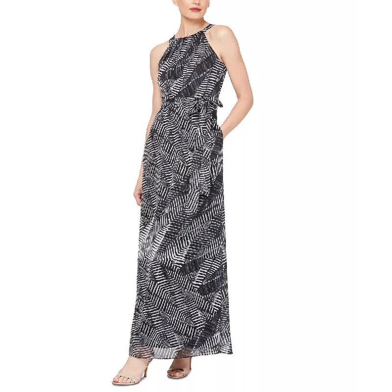 Classic Retro Slny Women's Gray Printed Sleeveless Halter Maxi Sheath Dress Charcoal Size 6 Classic Retro Slny Women's Gray Printed Sleeveless Halter Maxi Sheath Dress Charcoal Size 6