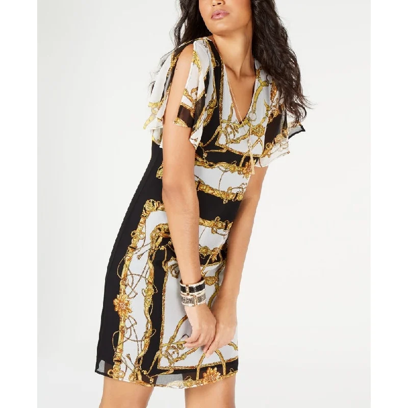 Cool Style Thalia Sodi Women's Printed Necklace Shift Dress Black Size X-Small